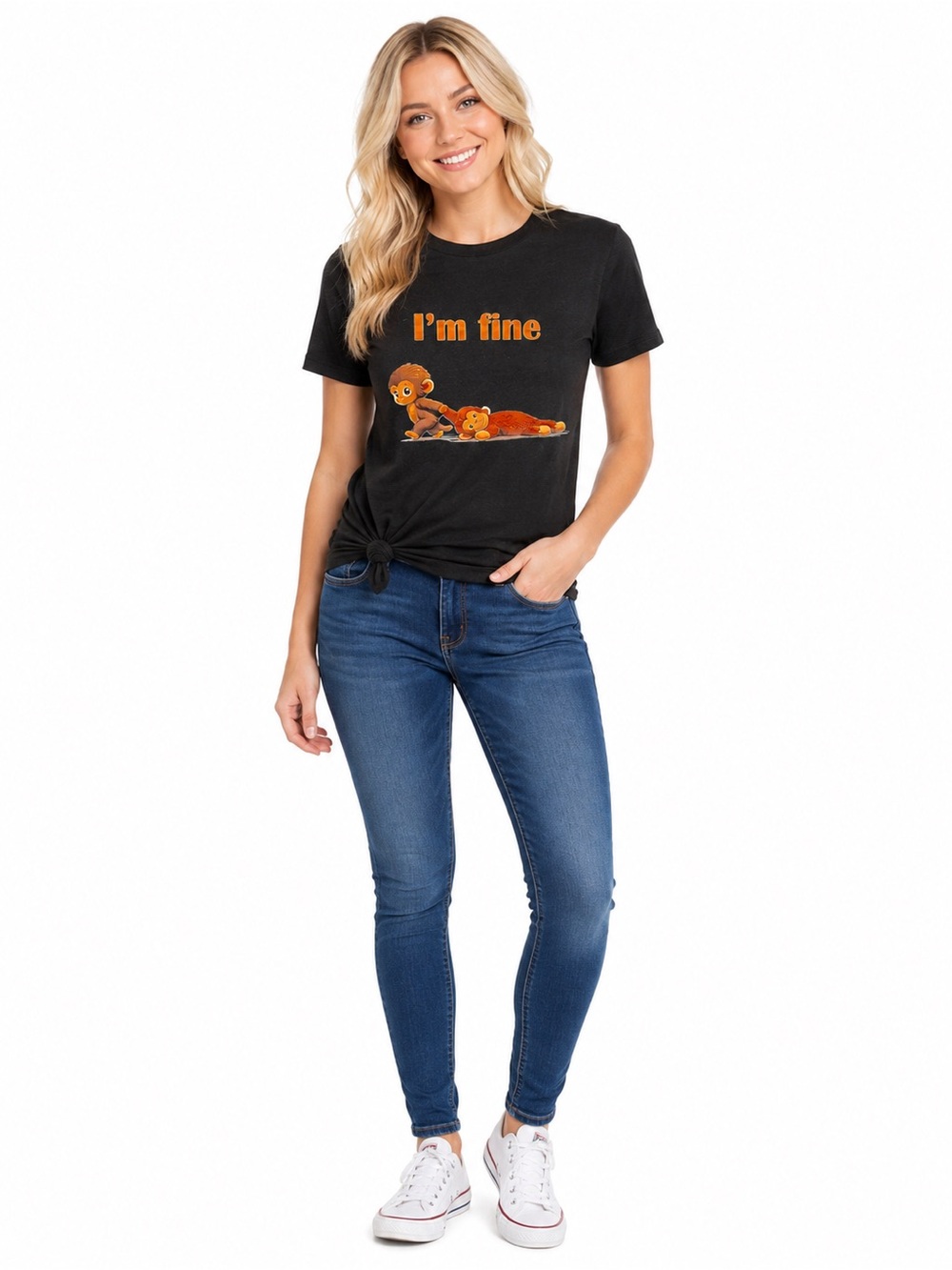 Graphic Punch the Monkey “I'm fine' Short Sleeve Tee - Black